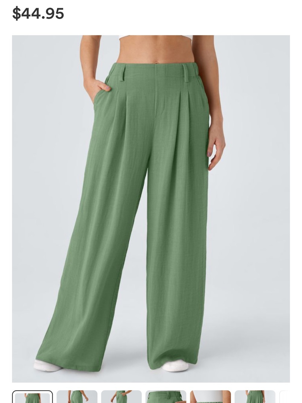 HALARA Wide-Leg Pleated Pants in Sage Green